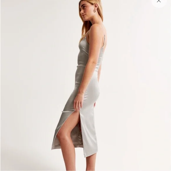 Abercrombie & Fitch Satin Stretch Column Midi Slip Dress Grey M - Picture 3 of 11